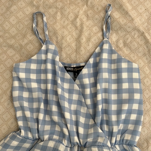 Honey and Sparkle Blue and White Plaid Romper - Picture 5 of 5